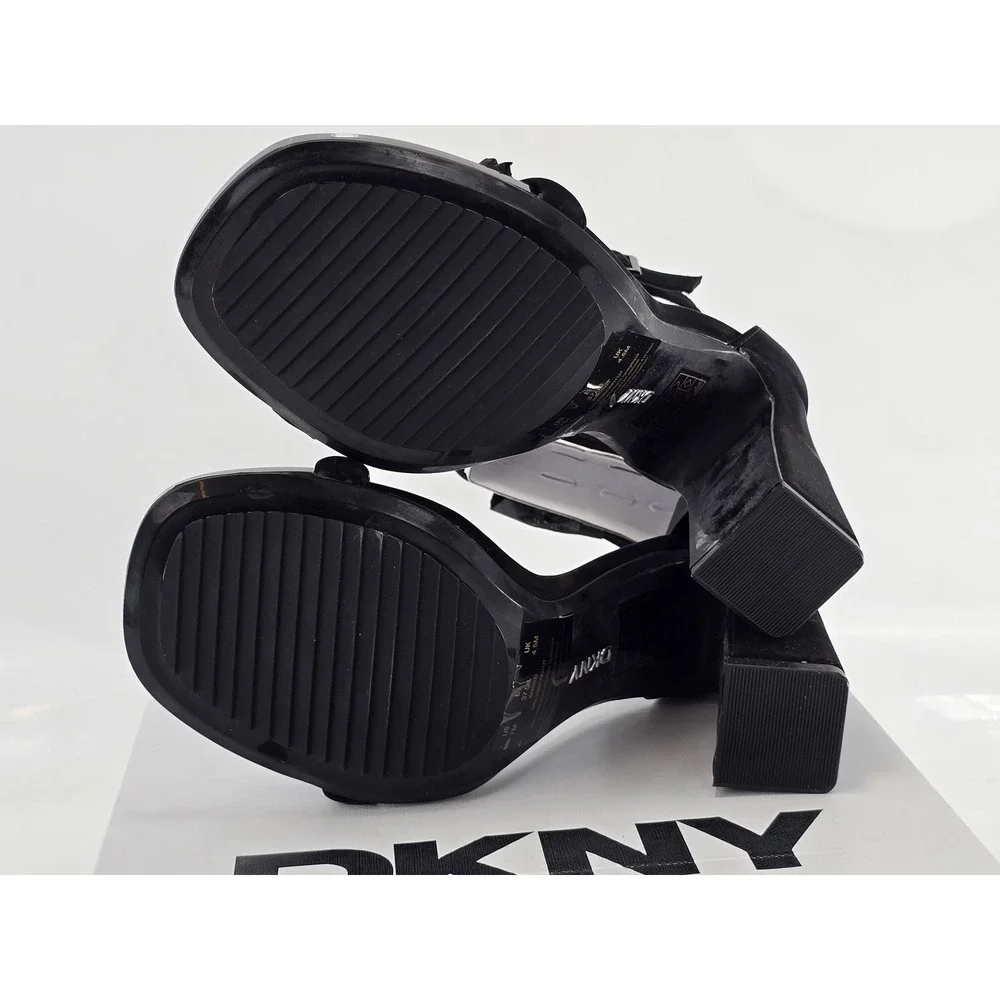 DKNY Waylin Ankle Strap Sandals Womens 7 Black Block Heel Studded - New